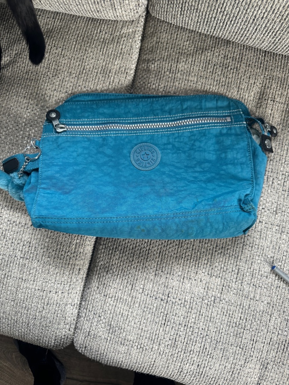 Kipling Turquoise Blue Crossbody with Front Zip and Logo Patch